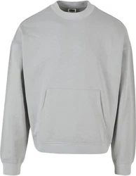 URBAN CLASSICS Rundhalspullover Boxy Pocket Crew Grau/Hellgrau