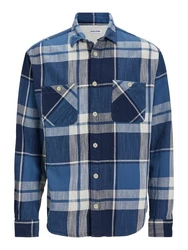 Jack & Jones Langarmhemd JJEMICHAEL OVERSHIRT Blau/Dunkelblau/Hellblau