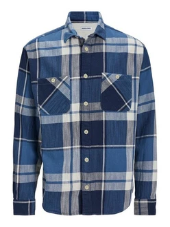 Jack & Jones Langarmhemd JJEMICHAEL OVERSHIRT Blau/Dunkelblau/Hellblau