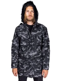 Wintermantel Quillion Parka Jacke Camouflage Grau Schwarz