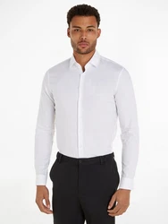 Calvin Klein Langarmhemd TONAL STRUCTURE SLIM SHIRT Weiß/Dunkelrot