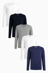 Next Langarmshirt Shirts (5-tlg) Dunkelblau/Blau/Grau/Weiß