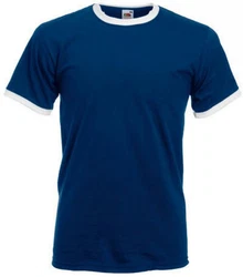 Fruit of the Loom Rundhalsshirt Ringer Herren T-Shirt Dunkelblau/Blau