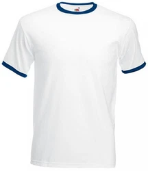 Fruit of the Loom Rundhalsshirt Ringer Herren T-Shirt Weiß/Creme/Blau