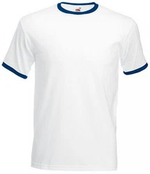 Fruit of the Loom Rundhalsshirt Ringer Herren T-Shirt Weiß/Creme/Blau