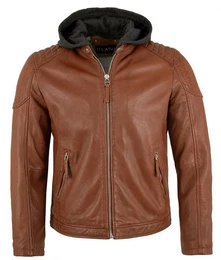 Lederjacke Arrow - Herren Lederjacke Kapuze Lammnappa cognac