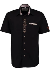 OS-Trachten Trachtenhemd Amima Kurzarmhemd Schwarz/Beige/Dunkelblau