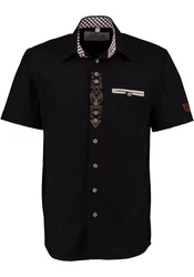 OS-Trachten Trachtenhemd Amima Kurzarmhemd Schwarz/Beige/Dunkelblau