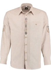 OS-Trachten Trachtenhemd Afudi Langarmhemd Beige/Braun/Khaki