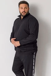 Men Plus Sweatshirt Sweattroyer Stehkragen Schwarz/Dunkelgrau