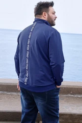 Men Plus Sweatshirt Sweattroyer Stehkragen Dunkelblau/Blau