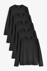 Next Langarmshirt Shirts (5-tlg) Schwarz/Dunkelgrau/Grau