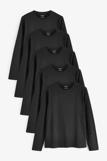 Next Langarmshirt Shirts (5-tlg) Schwarz/Dunkelgrau/Grau