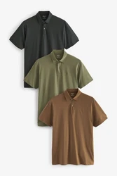 Next Poloshirt im 3er-Pack Dunkelgrün/Khaki