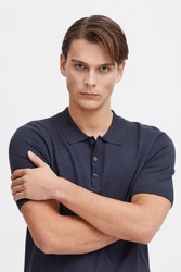 Casual Friday Poloshirt CFKarl SS Polo Knit strukturiertes Poloshirt mit Reißverschluss Dunkelblau/Blau