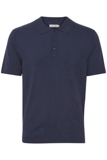 Casual Friday Poloshirt CFKarl SS Polo Knit strukturiertes Poloshirt mit Reißverschluss Dunkelblau/Blau