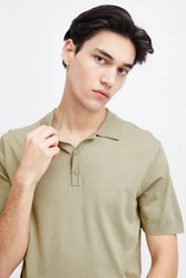 Casual Friday Poloshirt CFKarl SS Polo Knit strukturiertes Poloshirt mit Reißverschluss Khaki/Dunkelgrün