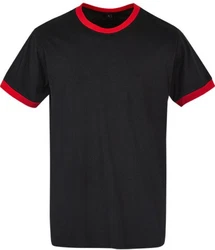 Build Your Brand Rundhalsshirt Herren Ringer T-Shirt Schwarz/Rot
