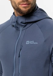 Jack Wolfskin Fleecejacke KOLBENBERG HOODED FZ Dunkelblau/Grau/Hellblau/Blau
