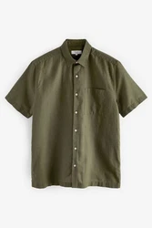 Next Kurzarmhemd aus Leinengemisch Dunkelgrün/Grün/Khaki