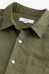 Next Kurzarmhemd aus Leinengemisch Dunkelgrün/Grün/Khaki