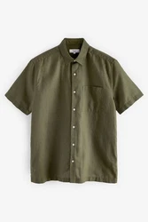 Next Kurzarmhemd aus Leinengemisch Dunkelgrün/Grün/Khaki