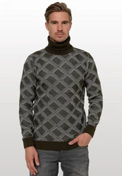Rusty Neal Rollkragenpullover Dunkelgrün/Grau/Schwarz/Dunkelgrau