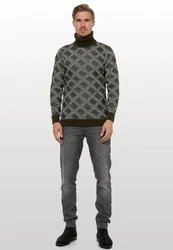 Rusty Neal Rollkragenpullover Dunkelgrün/Grau/Schwarz/Dunkelgrau