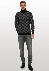 Rusty Neal Rollkragenpullover Schwarz/Grau