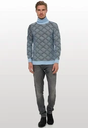 Rusty Neal Rollkragenpullover Grau/Blau/Hellblau