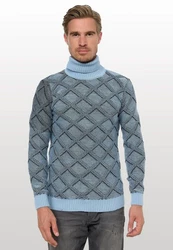 Rusty Neal Rollkragenpullover Grau/Blau/Hellblau