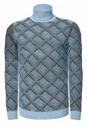 Rusty Neal Rollkragenpullover Grau/Blau/Hellblau