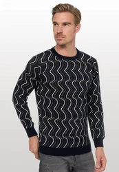 Rusty Neal Strickpullover Design Dunkelblau/Schwarz/Blau/Gelb/Hellblau
