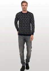 Rusty Neal Strickpullover Design Dunkelblau/Schwarz/Blau/Gelb/Hellblau