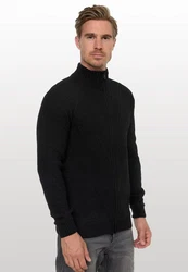 Rusty Neal Strickjacke mit Stehkragen Schwarz/Dunkelgrau