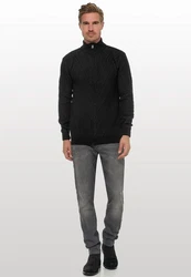 Rusty Neal Strickjacke mit Stehkragen Schwarz/Dunkelgrau