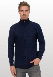 Rusty Neal Strickjacke mit Stehkragen Dunkelblau/Blau/Hellblau