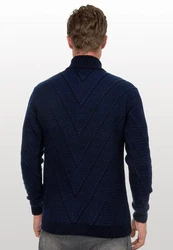 Rusty Neal Strickjacke mit Stehkragen Dunkelblau/Blau/Hellblau