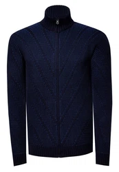 Rusty Neal Strickjacke mit Stehkragen Dunkelblau/Blau/Hellblau