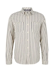 TOM TAILOR Langarmhemd Rundhalsshirt kombi Creme/Khaki/Beige/Weiß