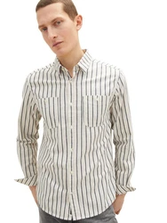 TOM TAILOR Langarmhemd Rundhalsshirt kombi Creme/Khaki/Beige/Weiß