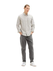 TOM TAILOR Langarmhemd Rundhalsshirt kombi Creme/Khaki/Beige/Weiß