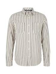 TOM TAILOR Langarmhemd Rundhalsshirt kombi Creme/Khaki/Beige/Weiß