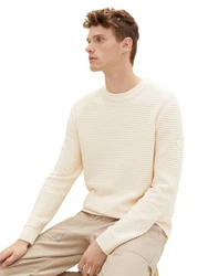 TOM TAILOR Strickpullover STRUCTURED CREWNECK KNIT Beige/Khaki/Weiß/Creme