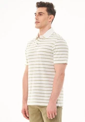 ORGANICATION Poloshirt Men's Striped Polo T-shirt Off White/Olive