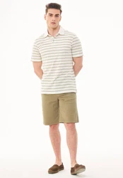 ORGANICATION Poloshirt Men's Striped Polo T-shirt Off White/Olive