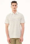 ORGANICATION Poloshirt Men's Striped Polo T-shirt Off White/Olive