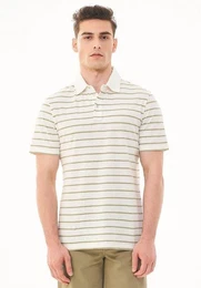 Poloshirt Men's Striped Polo T-shirt in Off White/Olive
