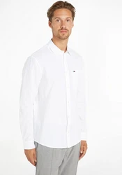 Tommy Jeans Langarmhemd TJM REG LINEN BLEND SHIRT Weiß/Creme/Grau