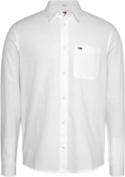 Tommy Jeans Langarmhemd TJM REG LINEN BLEND SHIRT Weiß/Creme/Grau